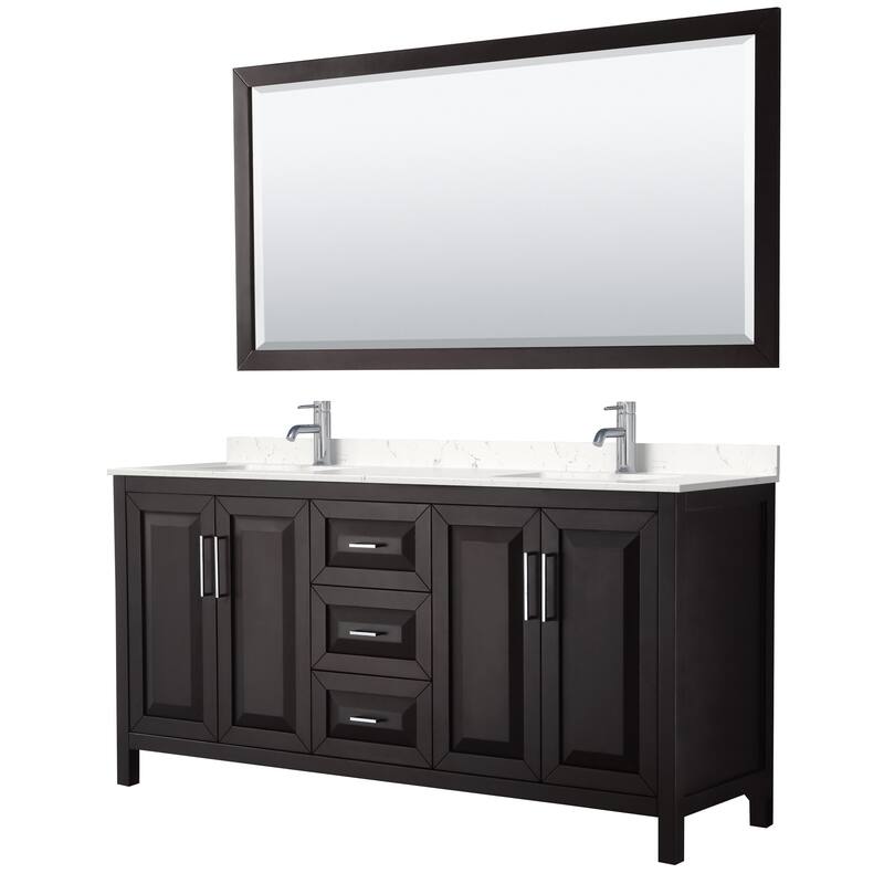 Wyndham Collection Daria 72" Free Standing Double Basin Vanity Set - Dark Espresso / Carrara Cultured Marble Top /