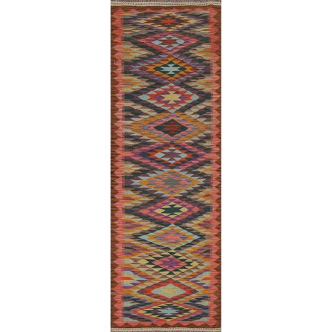Hand-Woven Reversible Kilim Runner Rug Hallway Wool Carpet - 2'8" x 9'7"
