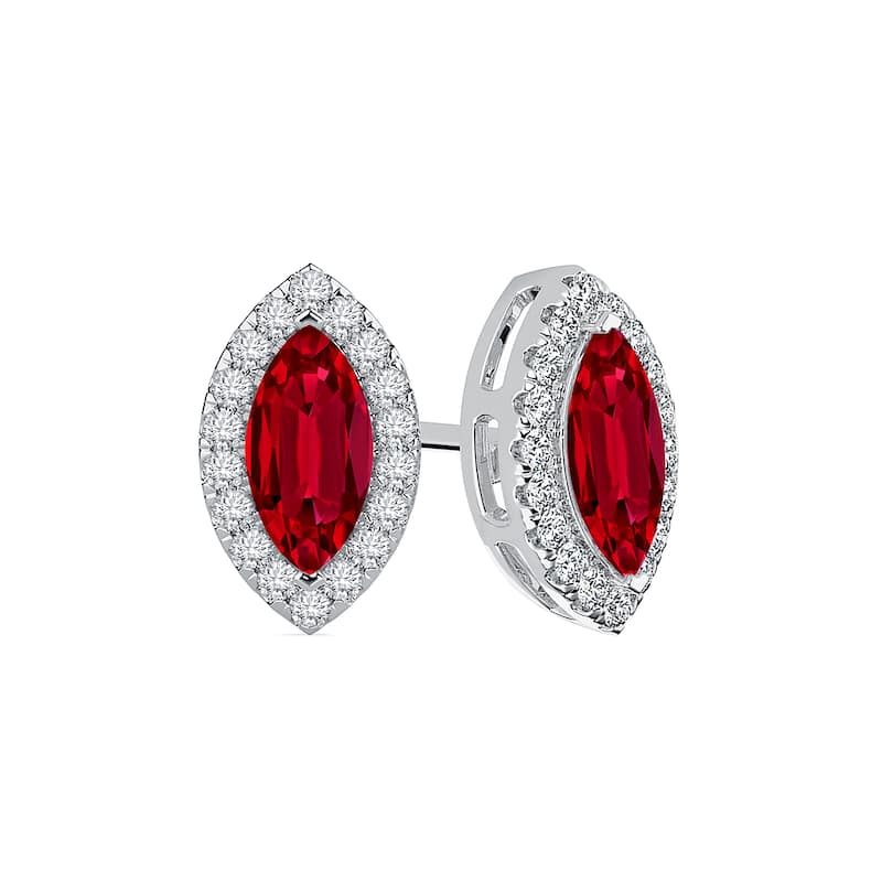 Auriya 14k Gold Lab Grown Gemstone Ruby Stud Earrings Marquise 0.25 to 5.00 ct. tw. Halo Screw-Back