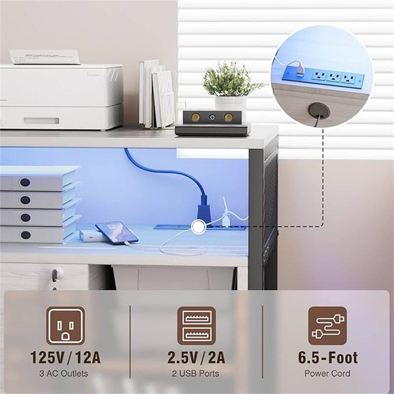 Printer Stand with LED Lights, - 23.6"D x 17.2"W x 26"H