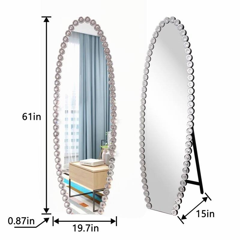 Exquisite Crystal-Studded Full-Length Standing Mirror - Black,Silver