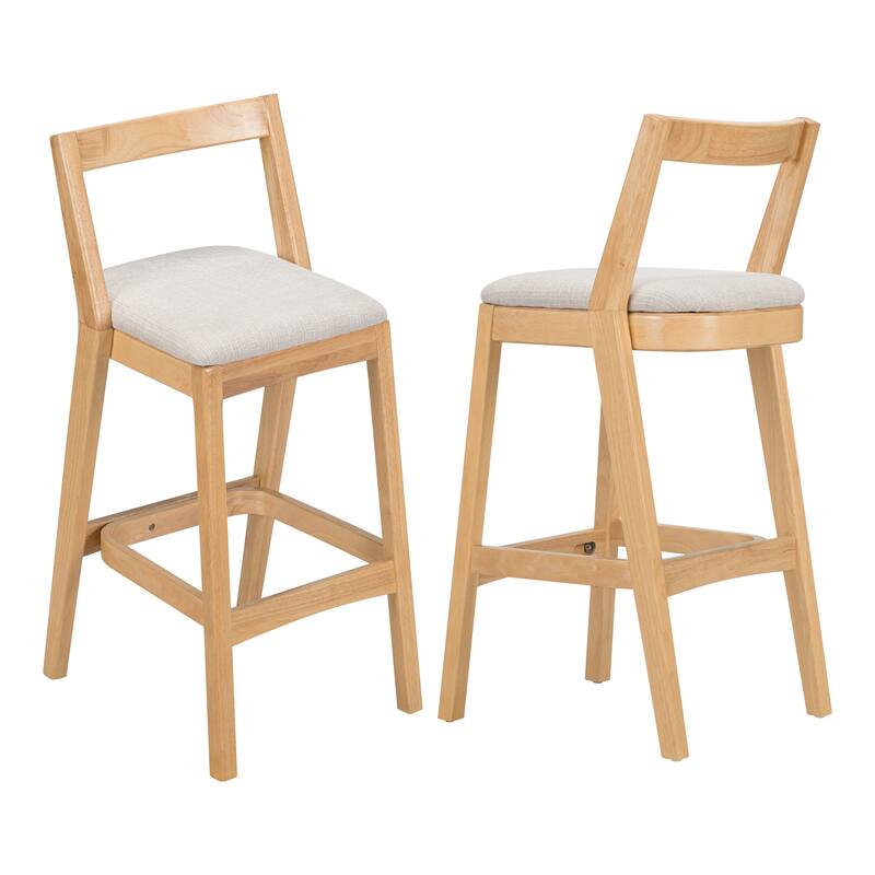Roomfitters Jasper Indoor Rubberwood Barstools with Cushioned Seat, Beige Set of 2 - Set of 2