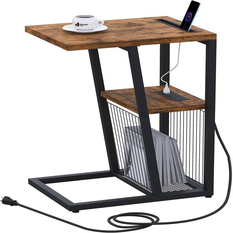 C Shaped Nightstand End Table - 11.8"D x 15.7"W x 24.02"H