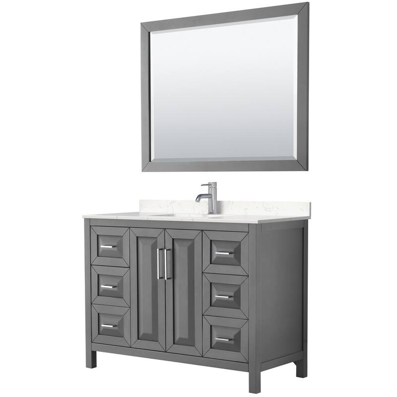 Daria 48 Inch Single Vanity, Cultured Marble Top, 46 Inch Mirror - Dark Gray, Chrome Trim,Carrara Cultured Marble Top