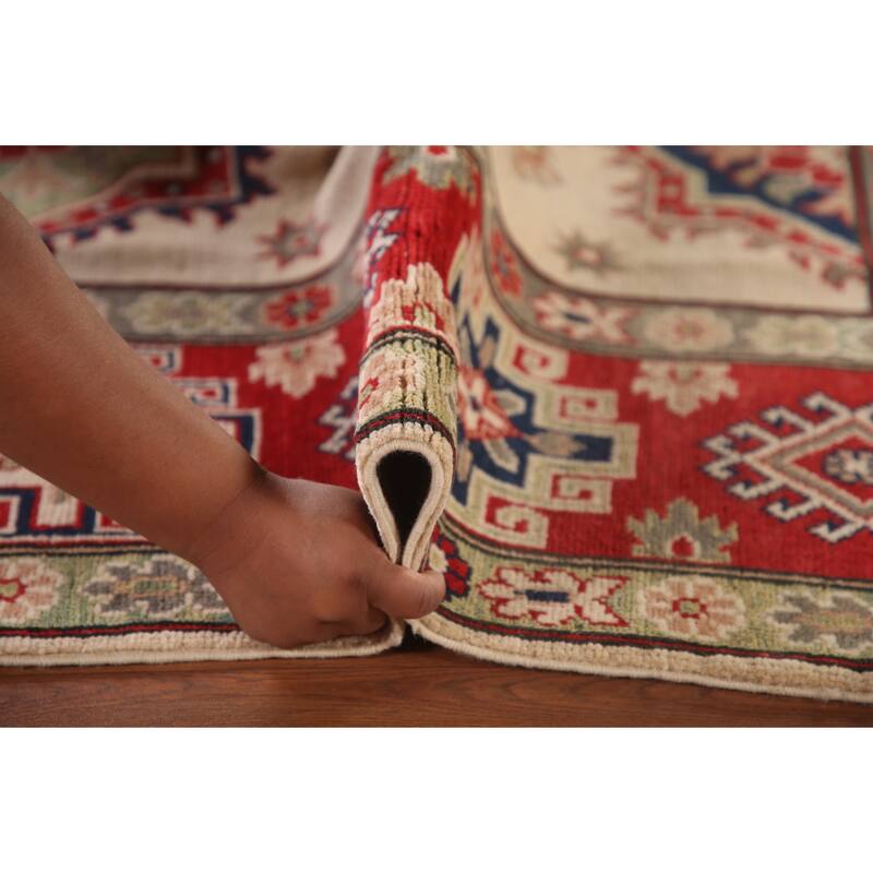 Geometric Kazak Area Rug Hand-Knotted Living Room Wool Carpet - 6'11" x 9'9"