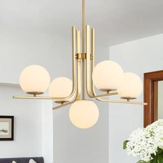 5-Light Chic Mid-century Frosted Glass Linear Chandelier - 29.7 in