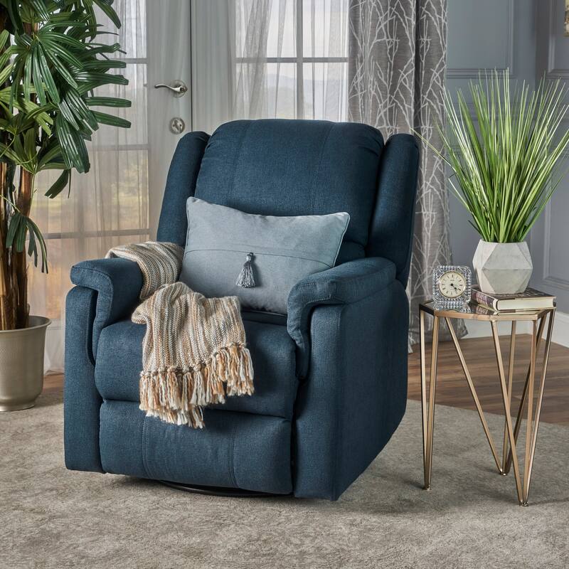 Glider Recliner With Swivel, Contemporary Chair with Upholstery - Navy Blue