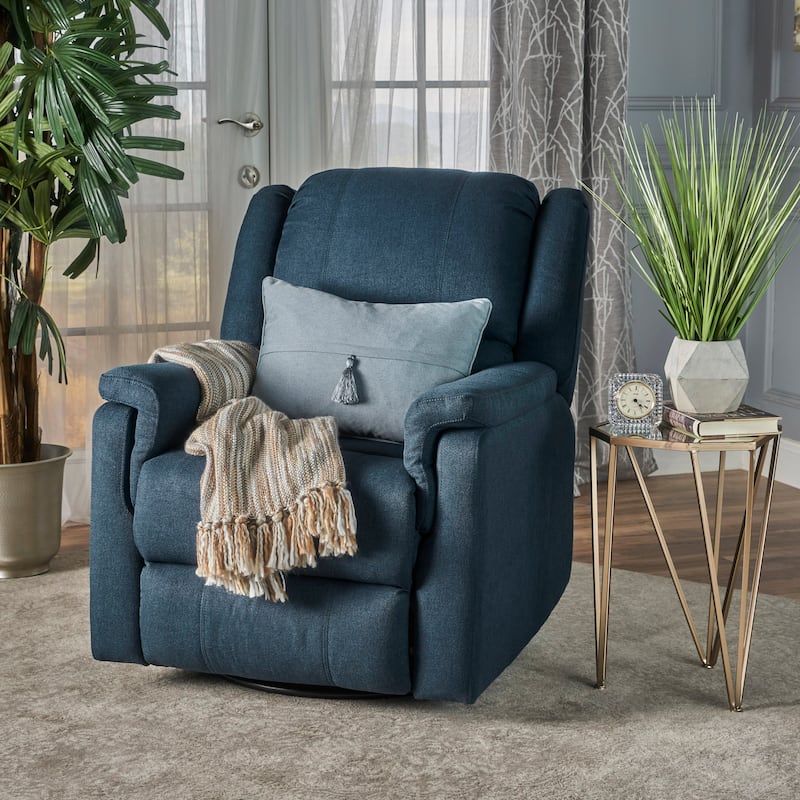 Swivel Glider Recliner Chair for Adults, Upholstered Fabric Rocking Recliner, Nursery Accent Chair Lounge Recliner - Navy Blue