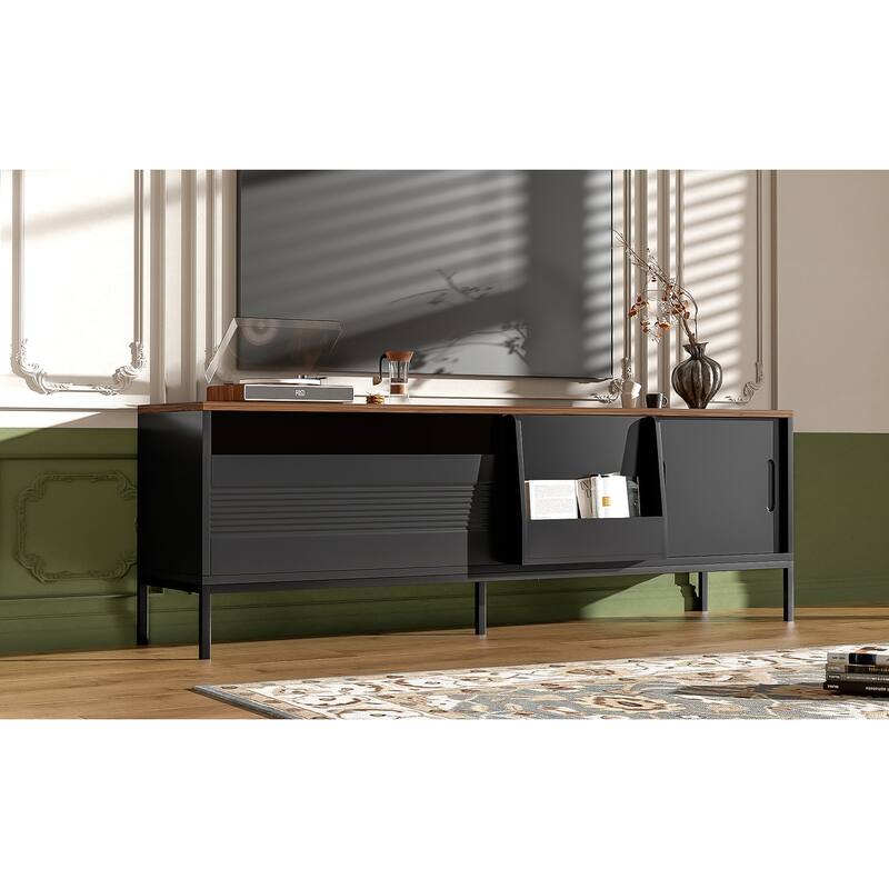 70.8" Modern TV Stand for TVs up to 75 Inches, Entertainment Center with Storage Space, Sliding Doors, Adjustable Shelves
