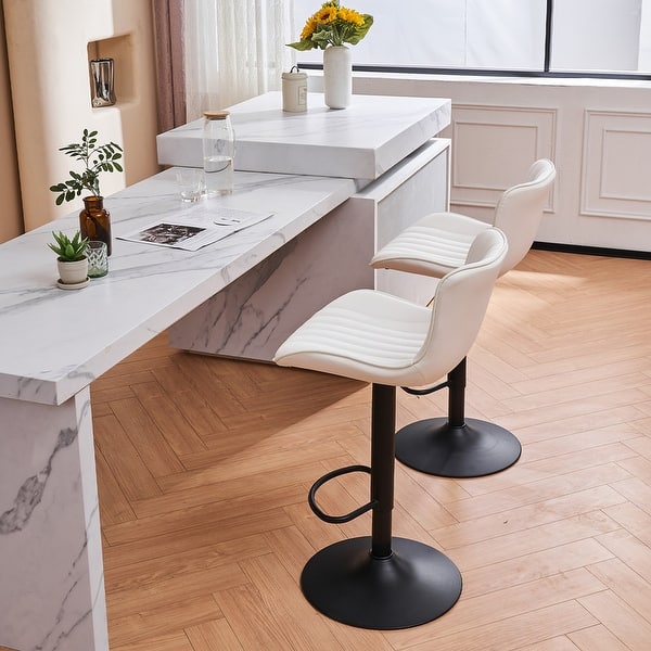 Vecelo Bar Stools Set Of 2 Adjustable Barstool Faux Leather Counter Height Stool Kitchen 360 Swivel Bar Chair With Back Metal Steel Base Chair
