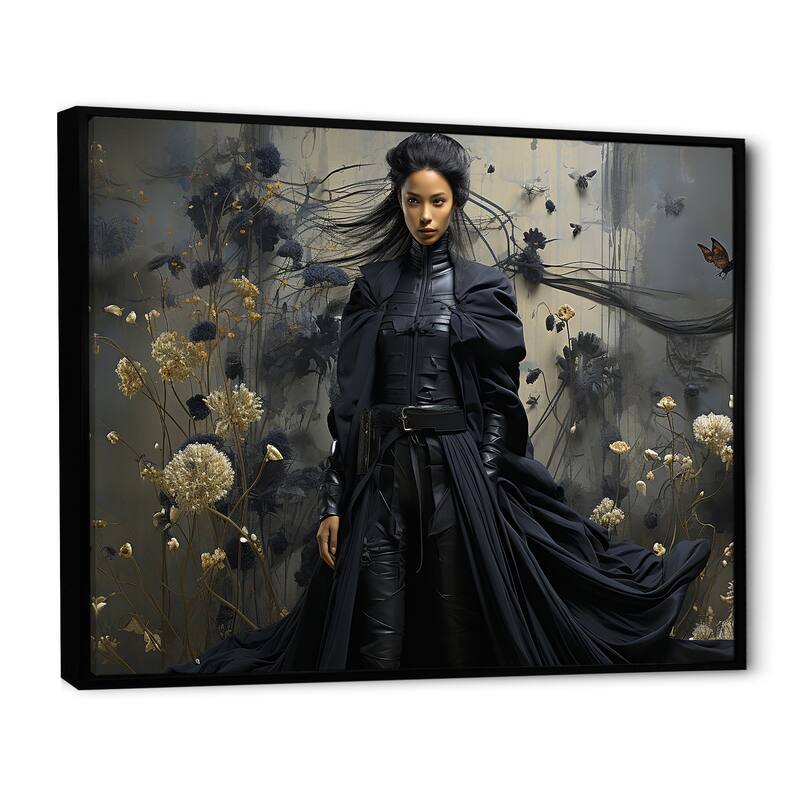 Designart "Dark Fashion Couture Woman" Fashion Black Wall Decor - Glam Bedroom Framed Canvas Wall Art