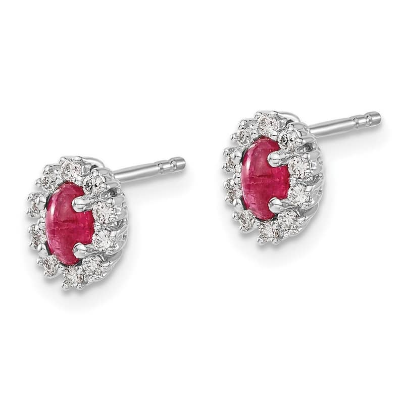 Curata 14k White Gold Diamond and Ruby Earrings - 7x6mm Wide