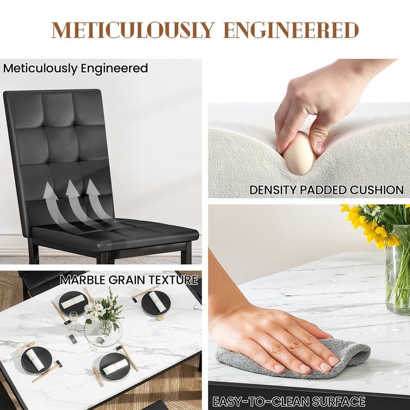 Grondin Faux Marble Kitchen Table And Chairs Set for 4, Modern Dining Room Table With 4 Armless Upholstered Dining Chairs