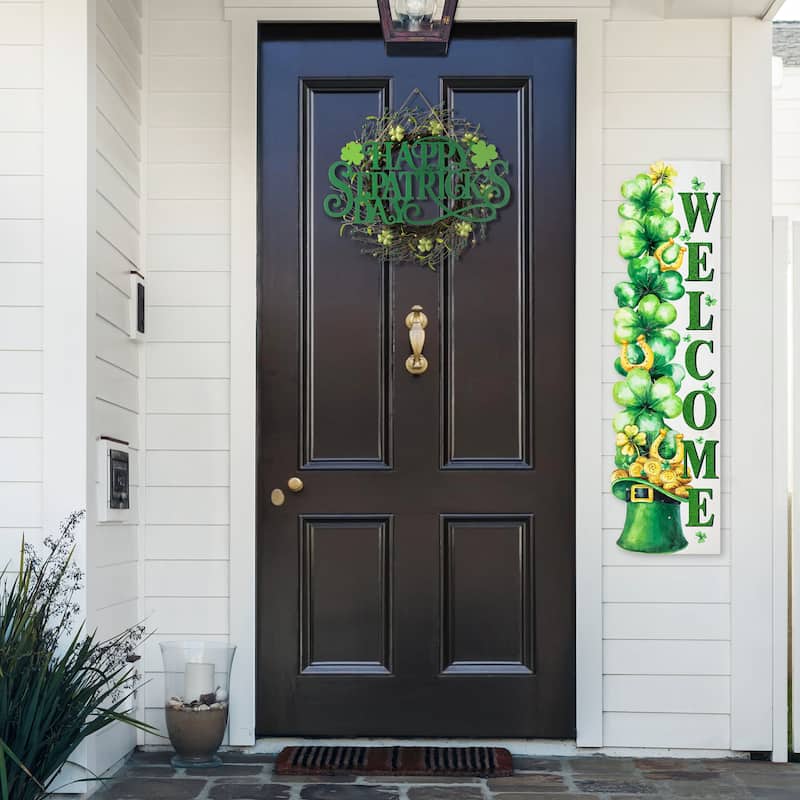 Glitzhome 42"H St. Patrick's Lighted Wooden Stacked Shamrock Porch Decor with Timer
