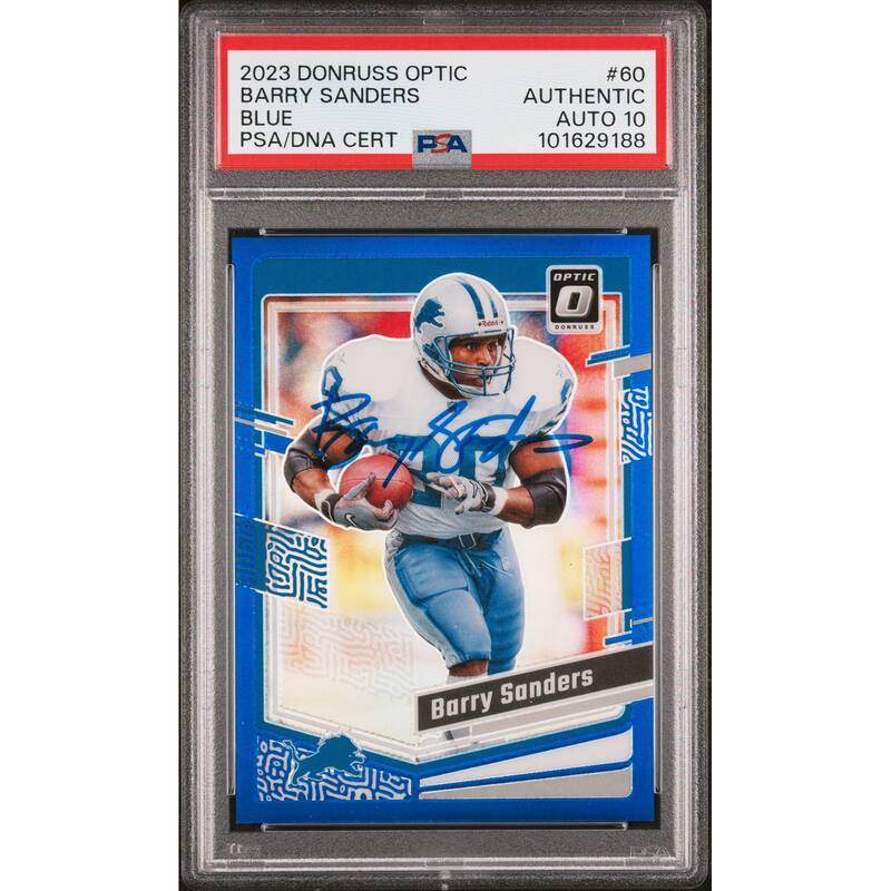 Barry Sanders 2023 Panini Donruss Optic Blue Card #60 Auto Graded PSA 10 30/199 - 8' x 11'
