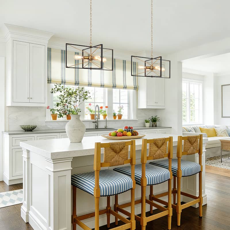 Modern 4-Light Black Gold Chandelier Square Pendant Light for Dining Room - 23.5" L x 22.5" W x 13" H