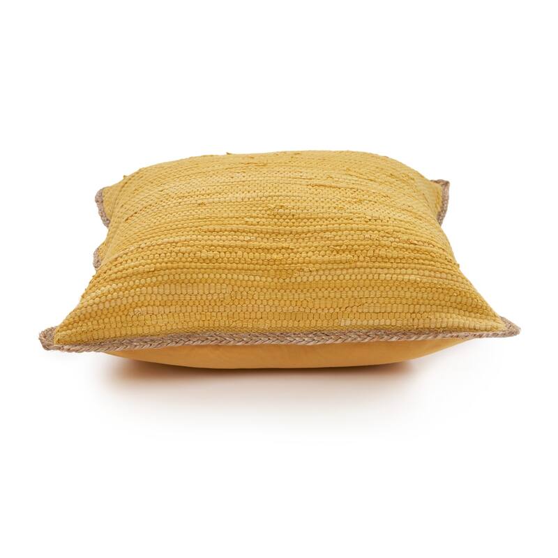 Handwoven Flanged Bordered Square Throw Pillow Cover - 20" - Yellow and Brown