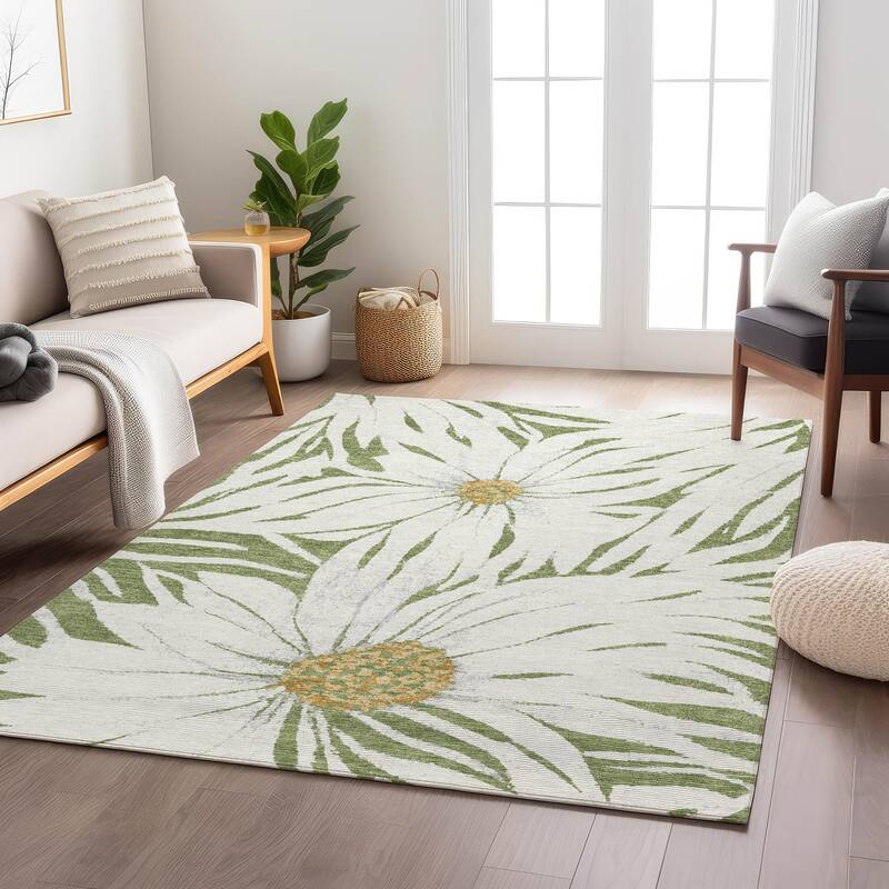 Machine Washable Indoor/ Outdoor Floral Chantille Rug