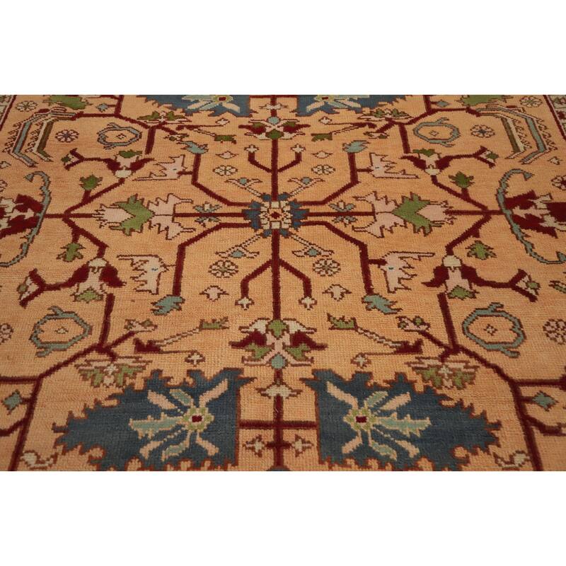 Hand Knotted Oriental 100% Wool Carpet Transitional All-Over Peach Oushak Area Rug - 9' 11'' X 7' 9''