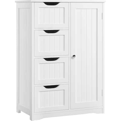 Large Freestanding Bathroom Floor Cabinet with 4 Drawers and Single Door, White