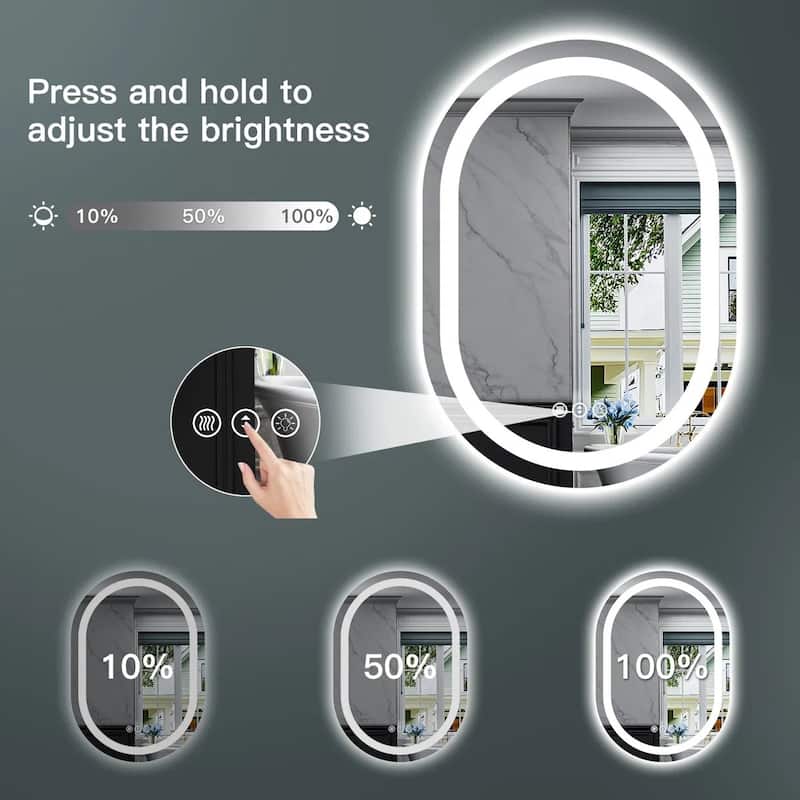 Oval Front & Back LED Lighted Anti-fog Tempered Glass Wall Bathroom Vanity Mirror, ETL Certified, 3-Year Warranty