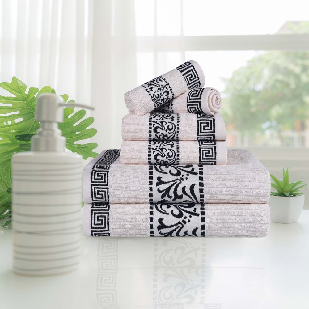 Superior Athens Cotton Floral Border Greek Key 6-Piece Towel Set