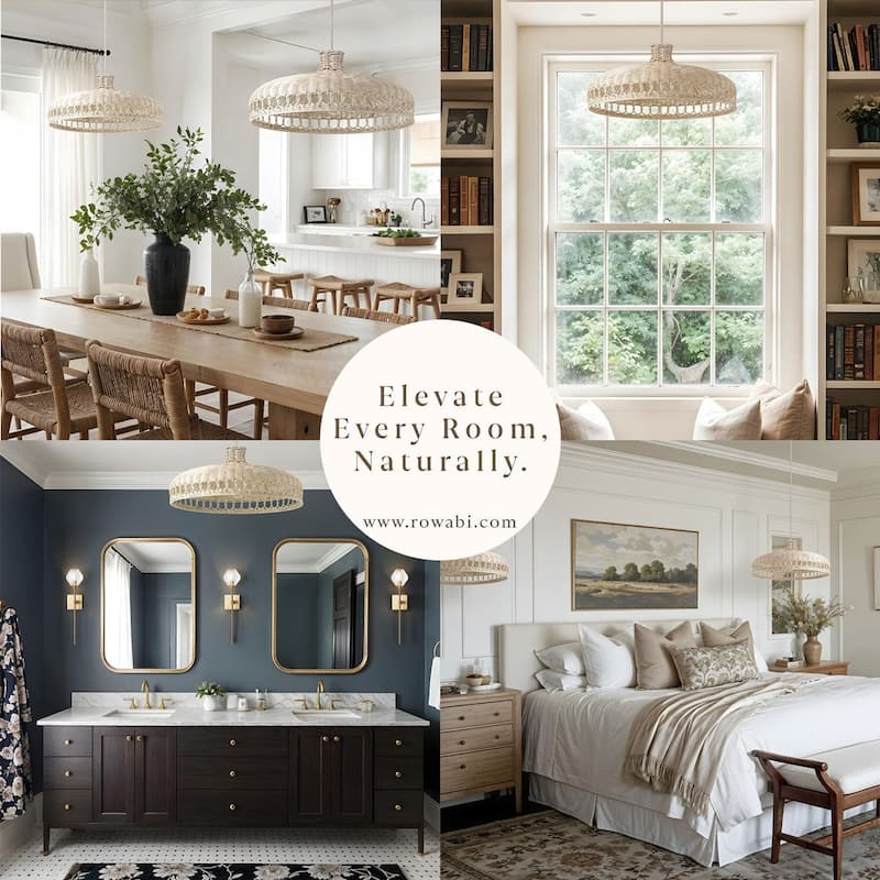 Verona - 22" Rattan Plug-In or Hardwired Pendant Light for Kitchen, Dining, Bedroom in Boho & Coastal Style