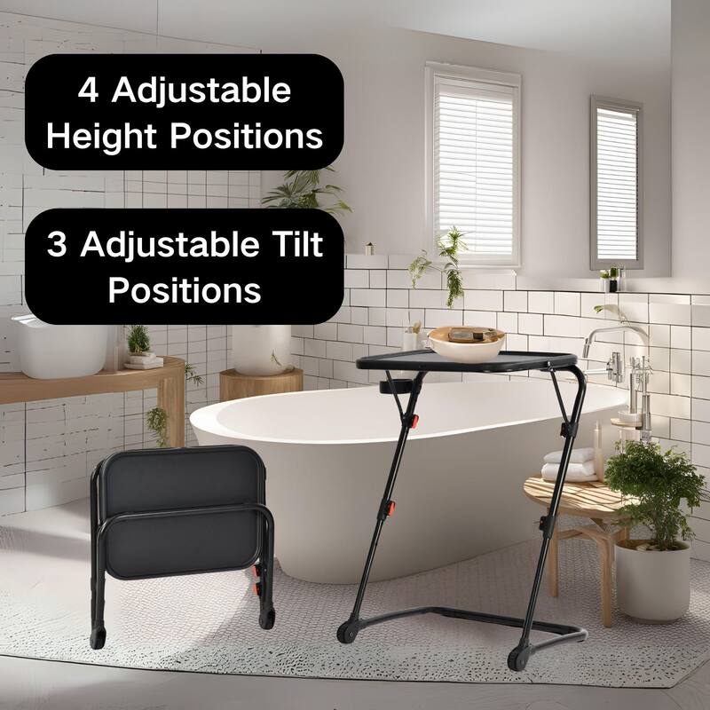Foldable Table with Compact Design - for Home, Bathroom Easy Storage, Space-Saving (Black)