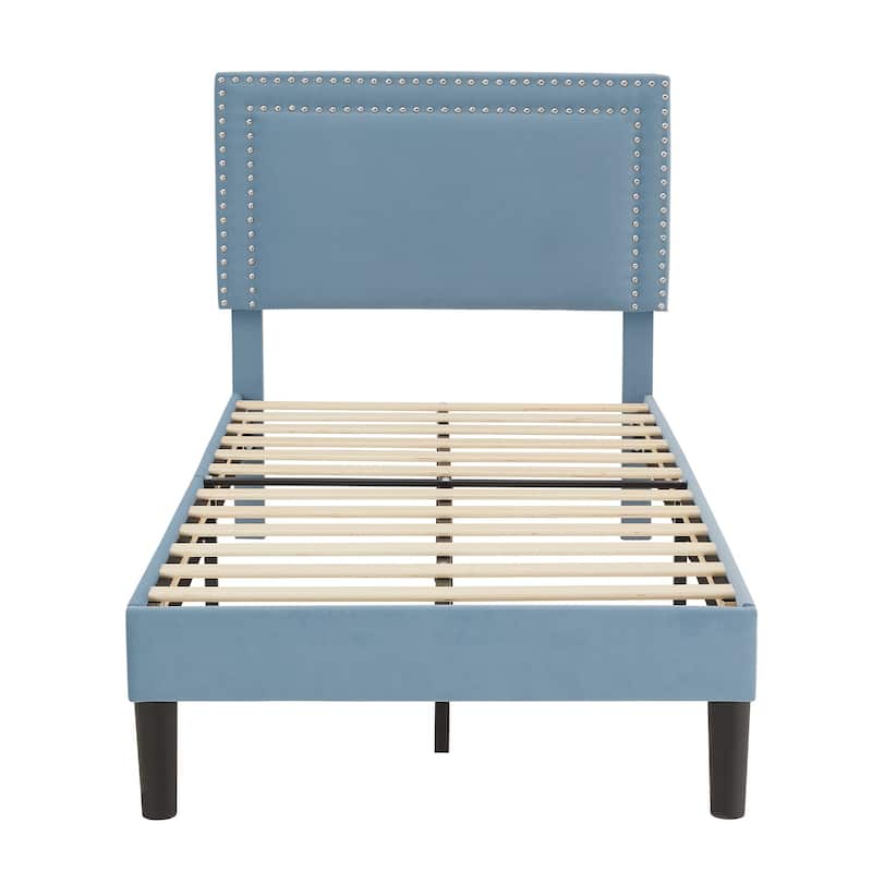 VECELO Twin Size Kids Beds Set of 2 Adjustable Headboard Soft Upholstered Headboard with Rivet Detail 8" Underbed Storage