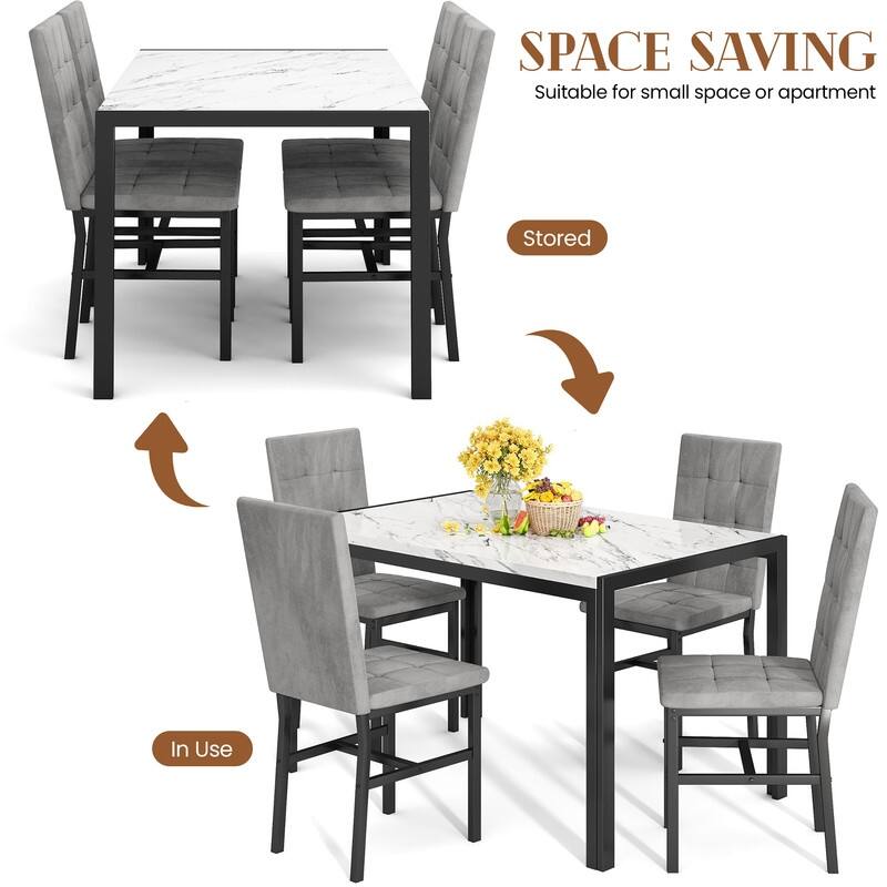 Grondin Faux Marble Kitchen Table And Chairs Set for 4, Modern Dining Room Table With 4 Armless Upholstered Dining Chairs