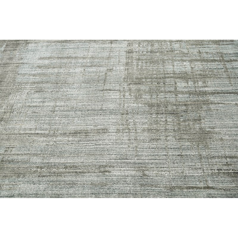 Hand Knotted Textured Gray Tibetan Wool Modern Oriental Area Rug - 8' x 9' 11''