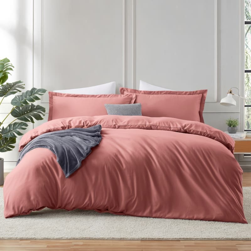 Emperyan Duvet Cover With Fitted Sheet Soft Double Brushed Bedding Set - Pink Clay - Queen