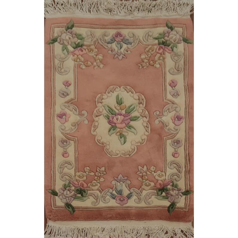 Hand Knotted Oriental 100% Wool Carpet Traditional Floral Pink Art Deco Area Rug - 3' 2'' X 2' 0''