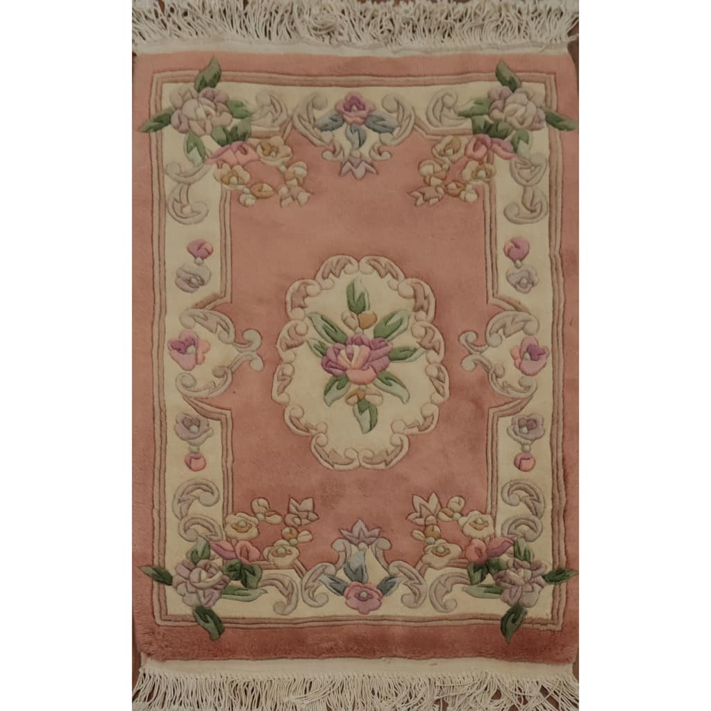 Hand Knotted Oriental 100% Wool Carpet Traditional Floral Pink Art Deco Area Rug - 3' 2'' X 2' 0''