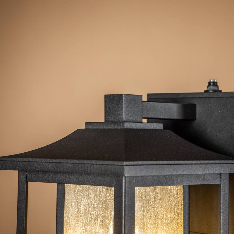 1 Light Black Dusk to Dawn Sensor Glass Outdoor Wall Sconces Built-in GFCI Outlets - W 6.3"