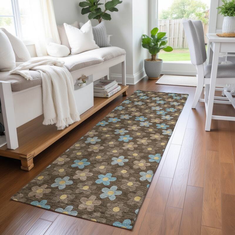 Machine Washable Indoor/ Outdoor Floral Kechi Chantille Rug