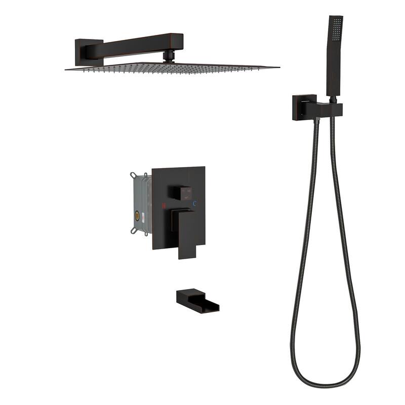 Topcraft 12-Inch Wall Mounted Square Shower System with Rough-in Valve - 12*12 - Oil Rubber Bronze