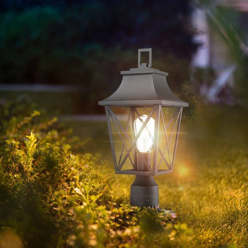 Black Outdoor Post Lights (2-Pack) - Hardwired Lantern Fixtures with Glass & Pier Base for Garden, Patio, and Pathway Lighting