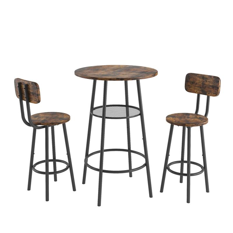 Modern 3-Piece Dining Set with Round Table, Partition & 2 Bar Stools