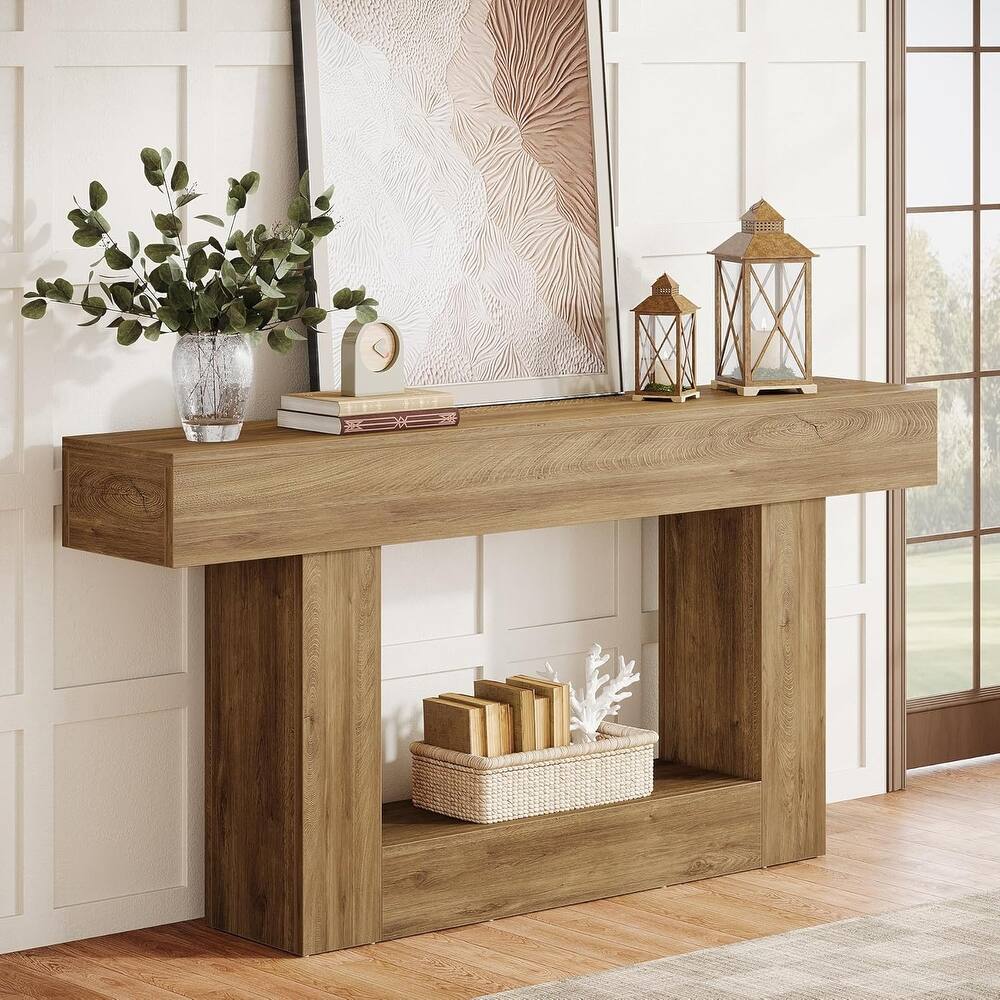 63 Inches Console Table, Farmhouse 2 Tiers Entryway Table, Sofa Table Behind Couch