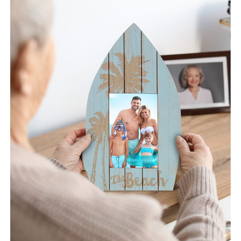 CoTa Global Aqua Blue Distressed Wood Palm Boat 4X6 Photo Frame - 12.4 Inches