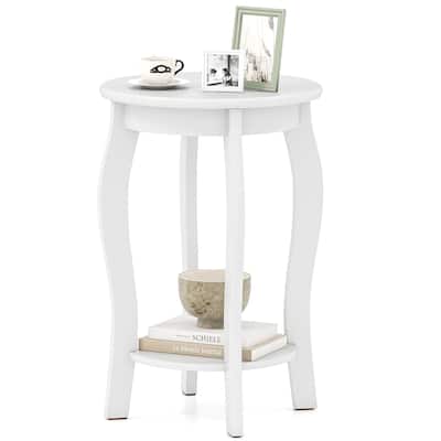 Gymax 2-Tier Round End Table Narrow Sofa Side Nightstand w/ Storage