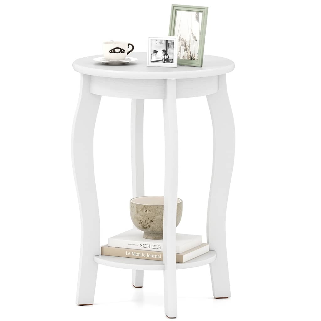 Gymax 2-Tier Round End Table Narrow Sofa Side Nightstand w/ Storage