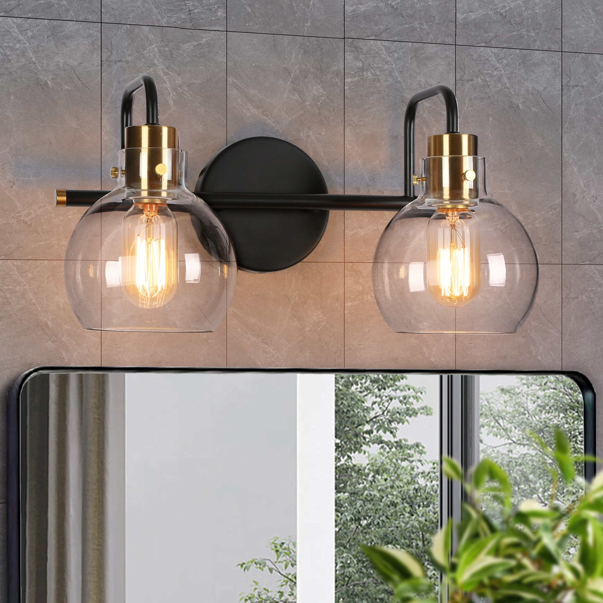 Modern 2-Light Black Gold Bathroom Vanity Lights Wall Lighting