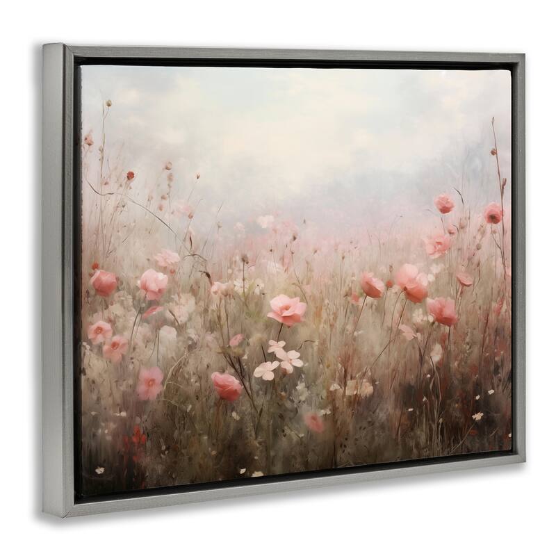 Stupell Pastel Pink Meadow Flowers Framed Floater Canvas Wall Art Design By Arlington Prints