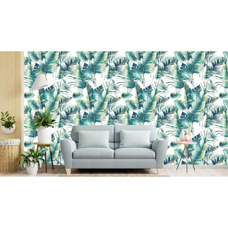 Green Tropical Leaves Removable Wallpaper - 24'' inch x 10'ft