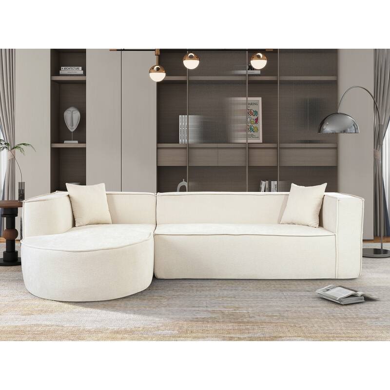 Modern Sectional Sofa, Chenille Modular L-Shape Sofa Couch with 2 Plush Throw Pillows, Curved Sponge Sleeper Couch