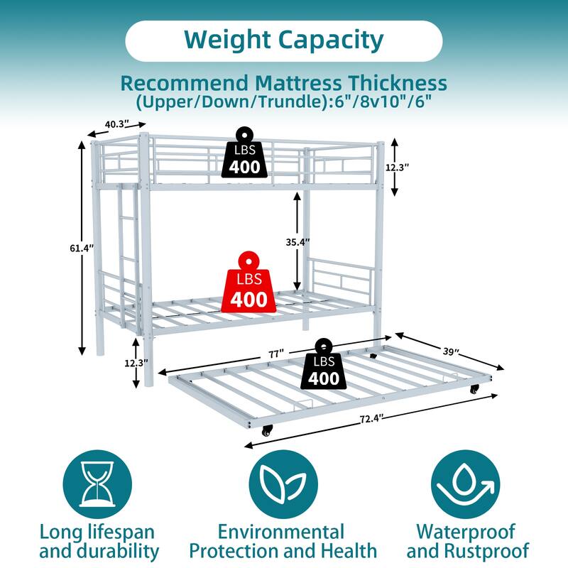 Heavy-Duty Sturdy Meta Twin Over Twin Bunk Bed/L/ Noise Reduced/ Safety Guardrail/No Box Spring Needed