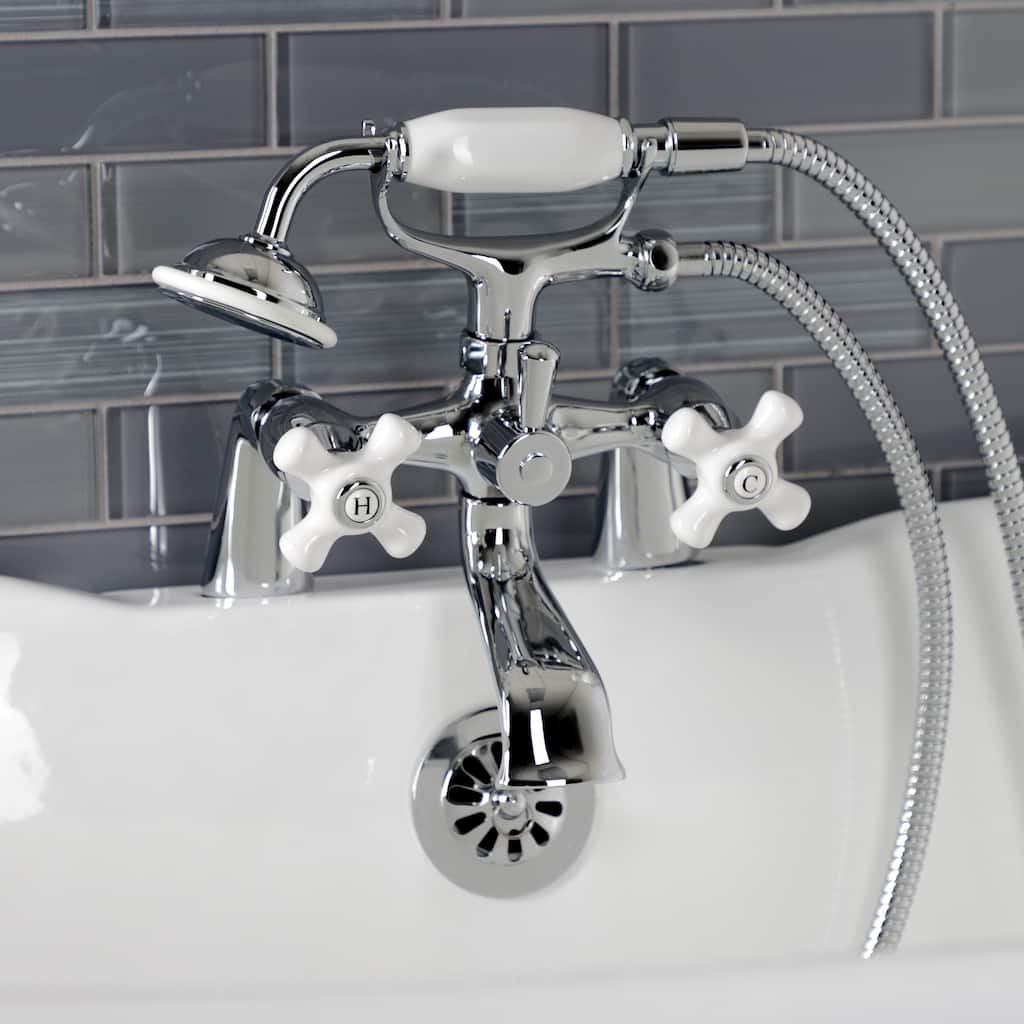 Kingston Brass Deck Mount Clawfoot Tub Faucet with Hand Shower in Polished Chrome