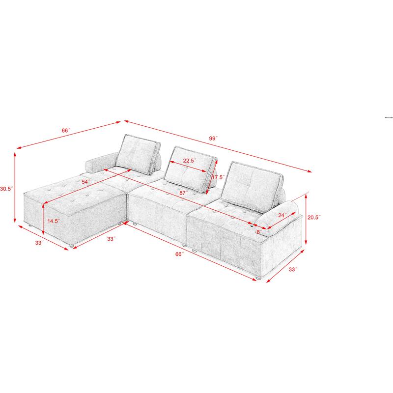 DIY Modular Couch Lshaped Sectional Sofa with Ottoman Chaise Lounge